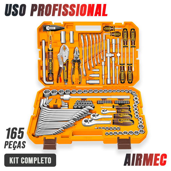 conjunto de ferramentas completo e profissional com 165 peças ingco