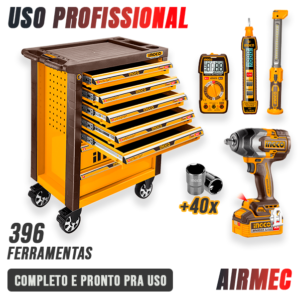 carrinho de ferramentas profissional completo com 396 peças ingco