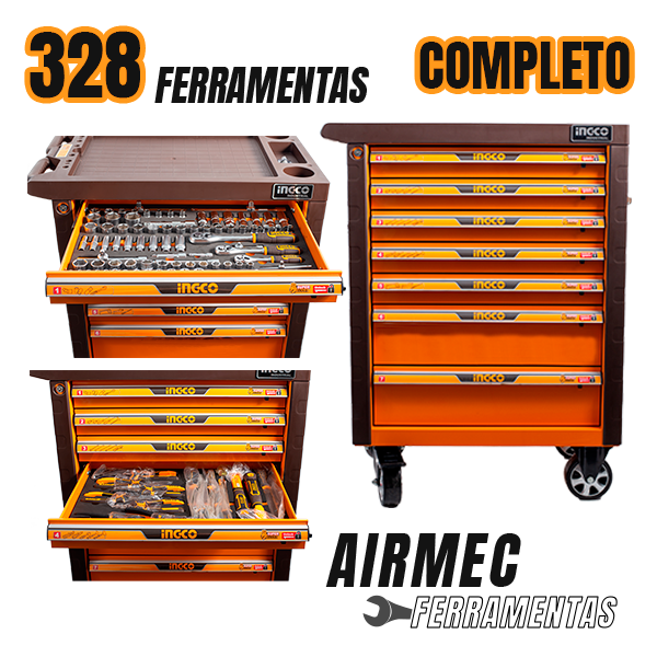 carrinho de ferramentas profissional completo com 328 peças ingco